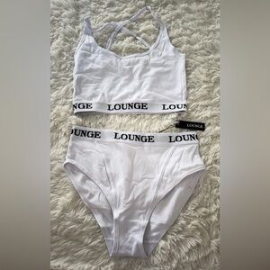 Lounge Cotton Logo Bralette & High-Waist Brief - White